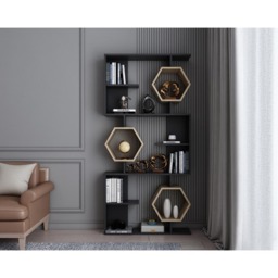 Decorotika Darla 9 Shelf Black and Oud Geometric Bookcase - Size: 171 x 90 x 24.6cm - Multi - Wilko - thumbnail 6