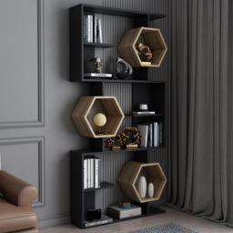 Decorotika Darla 9 Shelf Black and Oud Geometric Bookcase - Size: 171 x 90 x 24.6cm - Multi - Wilko