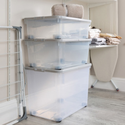 Wham Stackable Plastic Cool Grey Storage Box with Wheels and Folding Lid 3 Piece - Wilko - thumbnail 3