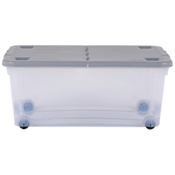 Wham Stackable Plastic Cool Grey Storage Box with Wheels and Folding Lid 3 Piece - Wilko - thumbnail 6