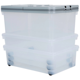 Wham Stackable Plastic Cool Grey Storage Box with Wheels and Folding Lid 3 Piece - Wilko - thumbnail 1