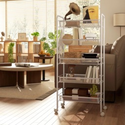 HOMCOM 5-Tier White Utility Rolling Cart with Removable Mesh Baskets - Size: 106 x 26.5 x 45cm - Wilko - thumbnail 3