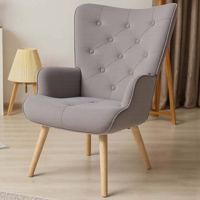 Living and Home Grey Flannel Upholstered Tufted Lounge Chair - Size: Single - Wilko - image 1