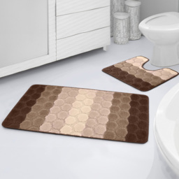 Velosso Hex Stripe Latte Bath Mat Set - Brown - Wilko - thumbnail 3