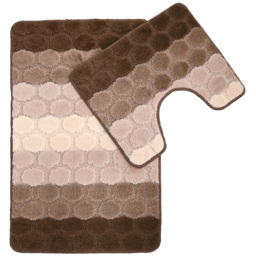 Velosso Hex Stripe Latte Bath Mat Set - Brown - Wilko