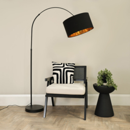 ValueLights Louis Black and Gold Shade Black Curved LED Floor Lamp - Size: 180 x 45 x 105cm - Wilko - thumbnail 4