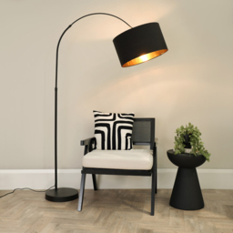 ValueLights Louis Black and Gold Shade Black Curved LED Floor Lamp - Size: 180 x 45 x 105cm - Wilko - thumbnail 3