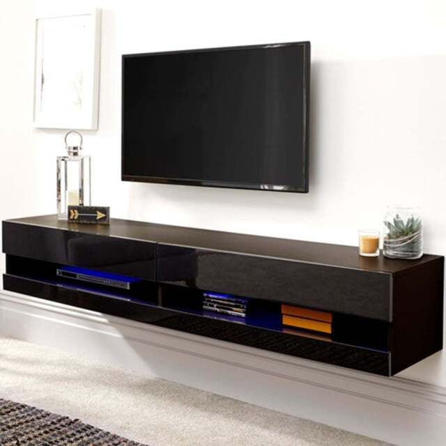 GFW Galicia Black Large Wall TV Unit with LED - Size: 38 x 180 x 30cm - Wilko - image 1