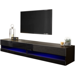 GFW Galicia Black Large Wall TV Unit with LED - Size: 38 x 180 x 30cm - Wilko - thumbnail 3