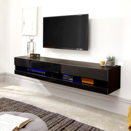 GFW Galicia Black Large Wall TV Unit with LED - Size: 38 x 180 x 30cm - Wilko - thumbnail 4
