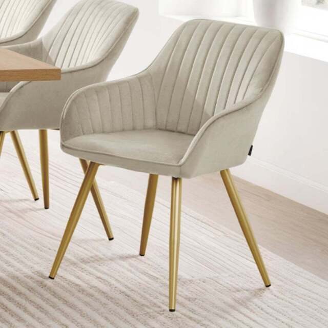 tectake Marilyn Set of 6 Cream Gold Quilted Velvet Dining Chair - Wilko - image 1