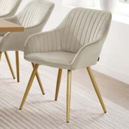tectake Marilyn Set of 6 Cream Gold Quilted Velvet Dining Chair - Wilko