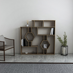Decorotika Tamara Walnut Geometric Unique Bookshelf - Size: 134 x 134 x 22cm - Brown - Wilko - thumbnail 5