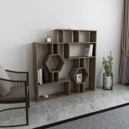 Decorotika Tamara Walnut Geometric Unique Bookshelf - Size: 134 x 134 x 22cm - Brown - Wilko - thumbnail 7