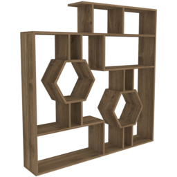 Decorotika Tamara Walnut Geometric Unique Bookshelf - Size: 134 x 134 x 22cm - Brown - Wilko - thumbnail 4