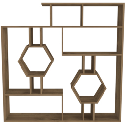 Decorotika Tamara Walnut Geometric Unique Bookshelf - Size: 134 x 134 x 22cm - Brown - Wilko - thumbnail 3