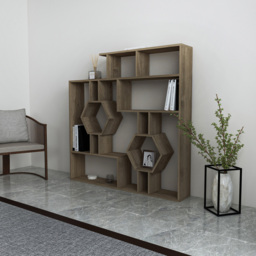 Decorotika Tamara Walnut Geometric Unique Bookshelf - Size: 134 x 134 x 22cm - Brown - Wilko - thumbnail 6