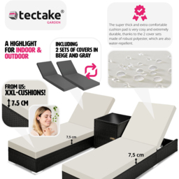 tectake Set of 2 Black Aluminium Sun Lounger with Rain Cover - Size: 2 Seater - Wilko - thumbnail 7