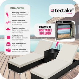 tectake Set of 2 Black Aluminium Sun Lounger with Rain Cover - Size: 2 Seater - Wilko - thumbnail 4