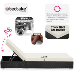 tectake Set of 2 Black Aluminium Sun Lounger with Rain Cover - Size: 2 Seater - Wilko - thumbnail 6