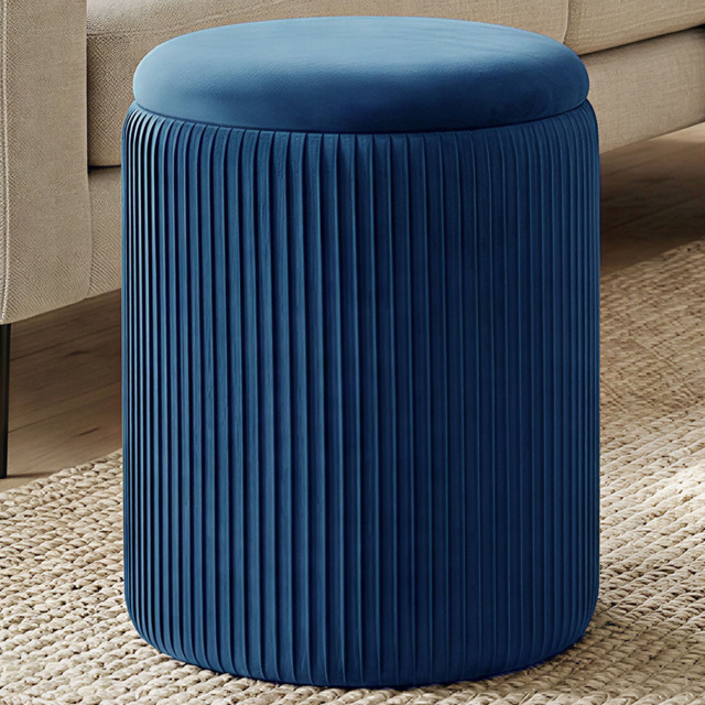 Portland Blue Round Storage Ottoman with Removable Top - Size: 45 x 35 x 35cm - Wilko - image 1