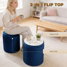 Portland Blue Round Storage Ottoman with Removable Top - Size: 45 x 35 x 35cm - Wilko - thumbnail 6