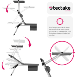 tectake Aurelie Grey 6 Position Backrest Foldable Sun Lounger with Headrest - Size: 1 Seater - Wilko - thumbnail 5