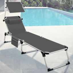 tectake Aurelie Grey 6 Position Backrest Foldable Sun Lounger with Headrest - Size: 1 Seater - Wilko - thumbnail 1