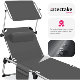 tectake Aurelie Grey 6 Position Backrest Foldable Sun Lounger with Headrest - Size: 1 Seater - Wilko - thumbnail 6