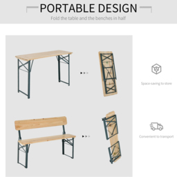 Outsunny 3 Piece Wooden Foldable Table and Bench Set - Size: 4 Seater - Brown - Wilko - thumbnail 6