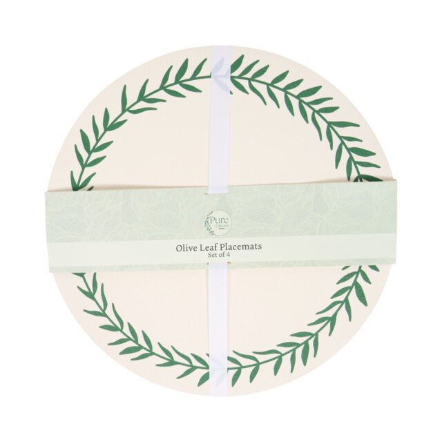 Pack of 4 Olive Leaf Placemats Neutral - Pure Collection - Wilko - image 1