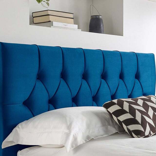 Aspire Furniture Catherine Lansfield Boutique Double Navy Brushed Velvet Headboard - Blue - Aspire Beds - Wilko - image 1