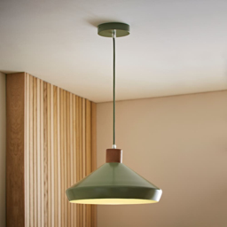 ValueLights Parker Green and Walnut Pendant Light and Bulb - Size: 110 x 35 x 35cm - Wilko - thumbnail 7