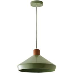 ValueLights Parker Green and Walnut Pendant Light and Bulb - Size: 110 x 35 x 35cm - Wilko