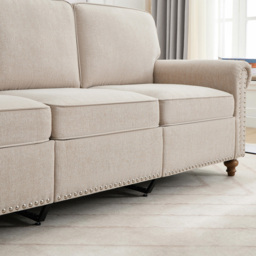 3 Seater Beige Plush Padded Studded Sofa - MCC - Wilko - thumbnail 4