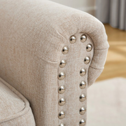 3 Seater Beige Plush Padded Studded Sofa - MCC - Wilko - thumbnail 3