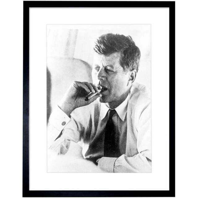 Wee Blue Coo Vintage President John Kennedy Smoke Cigar Photo Framed Wall Art Print 30 x 41cm - Size: 43.3 x 33.3 x 1.5cm - White - Wilko - image 1