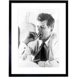did john f kennedy smoke cigarettes Artery8 Vintage Photo President John Kennedy Smoke Cigar JFK Framed Art  Print in Grey - Size: W12