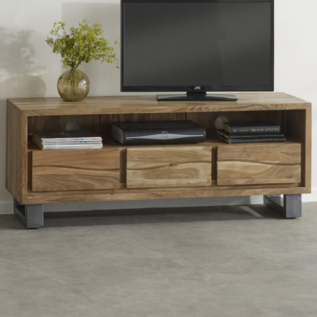 Brooklyn Barima 3 Drawer Single Shelf Wooden TV Unit - Brown - Wilko - image 1