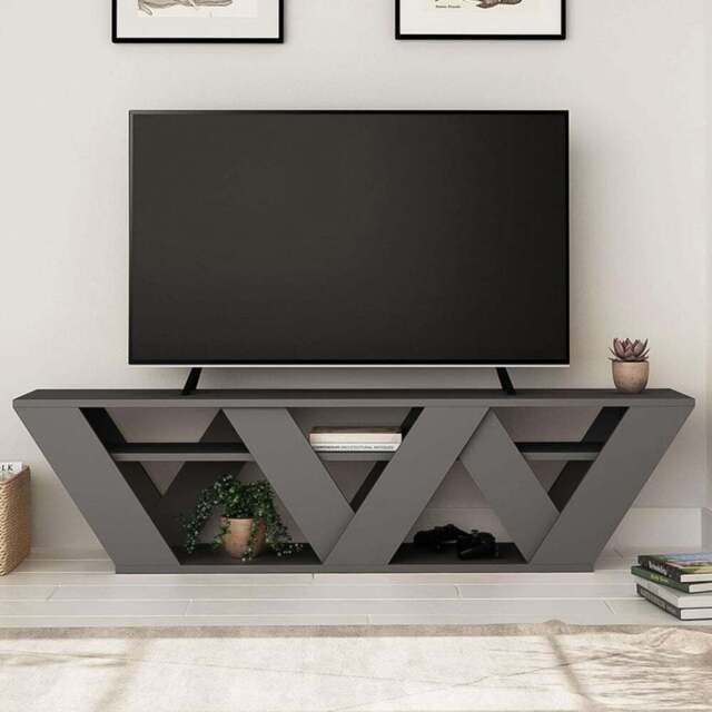 Decortie Ralla 2 Shelf Anthracite Modern TV Unit - Size: 40 x 158 x 30cm - Black - Wilko - image 1