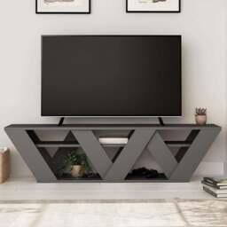 Decortie Ralla 2 Shelf Anthracite Modern TV Unit - Size: 40 x 158 x 30cm - Black - Wilko - thumbnail 1