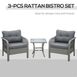 Outsunny 3 Piece Rattan Bistro Set Grey - Size: 2 Seater - Wilko - thumbnail 4