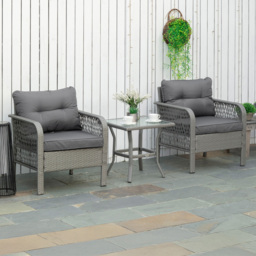 Outsunny 3 Piece Rattan Bistro Set Grey - Size: 2 Seater - Wilko - thumbnail 1