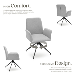 tectake Daya Set of 4 Light Grey Upholstered Swivel Chair - Size: Single - Wilko - thumbnail 5