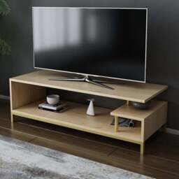 Decorotika Reilly 2 Shelf Gold and Sapphire Oak TV Unit - Size: 38 x 120 x 45cm - Multi - Wilko