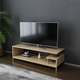 Decorotika Reilly 2 Shelf Gold and Sapphire Oak TV Unit - Size: 38 x 120 x 45cm - Multi - Wilko - thumbnail 4