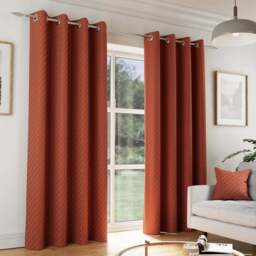 Enhanced Living Tokyo Orange Velvet Embossed Thermal Darkening Eyelet Curtains 229 x 183cm - Size: W 229 x D 183cm - Wilko