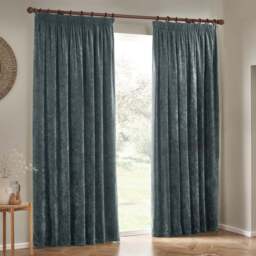 Yard Heavy Marine Chenille Velvet Pencil Pleat Curtains 117 x 183cm - Size: W 117 x D 183cm - Blue - Wilko