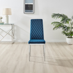 Furniturebox Arona Valera 4 Seater Round Dining Set Navy and Chrome - Blue - Wilko - thumbnail 6