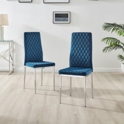 Furniturebox Arona Valera 4 Seater Round Dining Set Navy and Chrome - Blue - Wilko - thumbnail 4